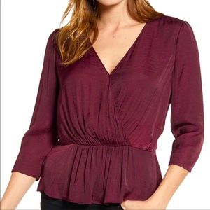 1. State plum peplum surprise 3/4 sleeve blouse burgundy wine size XXL
